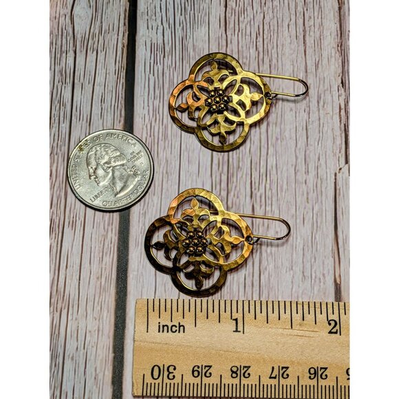 Handcrafted Brass Floral Drop Earrings Lightweight & Elegant Design - Picture 4 of 7